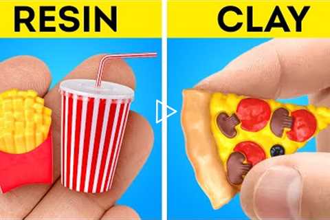 ADORABLE DIY IDEAS🍕🍔 EPOXY RESIN vs POLYMER CLAY