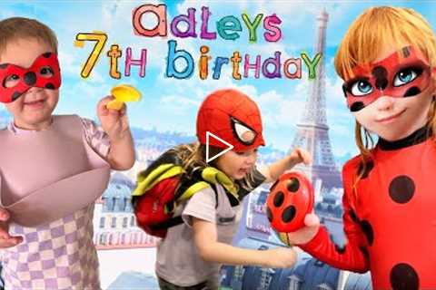 ADLEYS 7th BiRTHDAY!!  Miraculous Lady Bug Adley and her bday party with Akumatized Niko &..