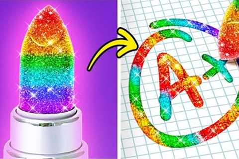 RAINBOW HACKS AND CRAFTS 🌈 || Colorful DIY Ideas and Funny Rainbow Food Challenges by 123 GO!..